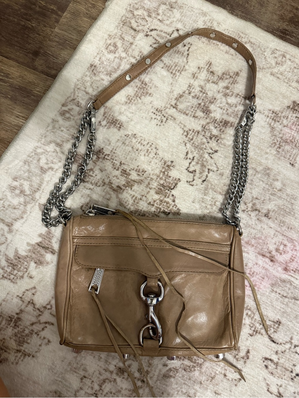 Rebecca Minkoff Taupe Leather Shoulder Bag with Silver Hardware